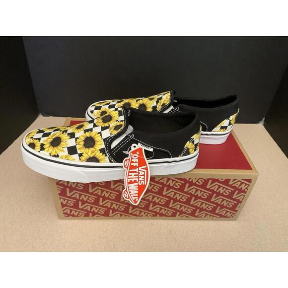 New! Womens VANS Asher Sunflower Checkerboard Slip On Shoes. Size 7M. Awesome! - Picture 1 of 9